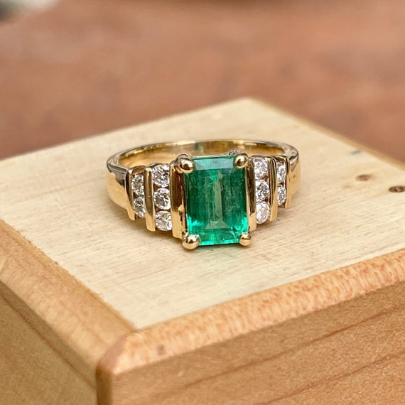 Estate Vintage 14KT Yellow Gold Emerald-Cut Lab E… - image 1