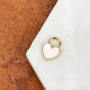 14KT Yellow Gold Pink Enamel Flat Solid Mini Heart Pendant Charm 8.75mm Small Light Baby Pink