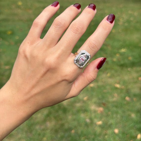 Silver-Plated Rectangle, Triangle and Round Pink … - image 3