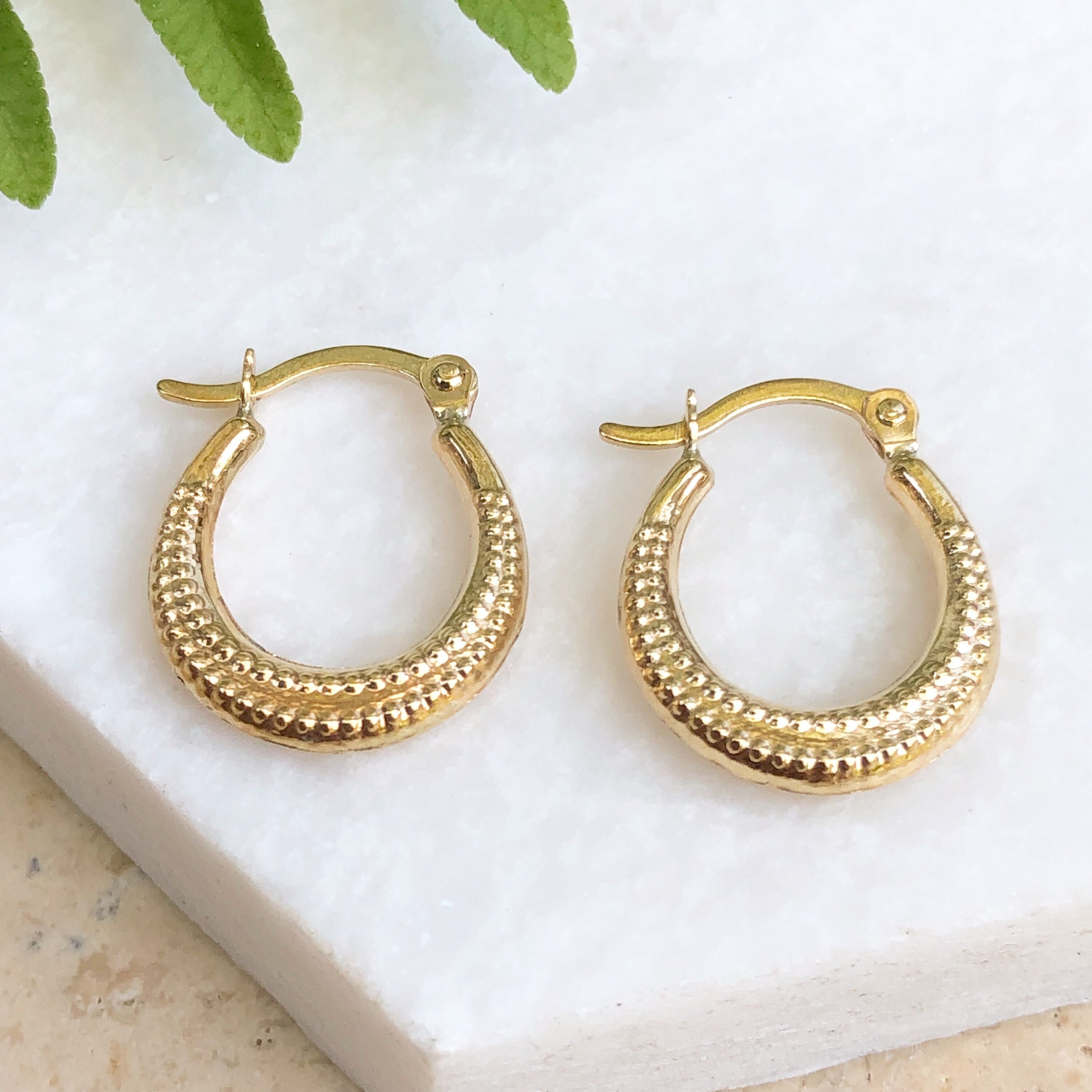 10KT Yellow Gold Detailed Tiny Babysized Hoop Earrings PAIR Etsy UK