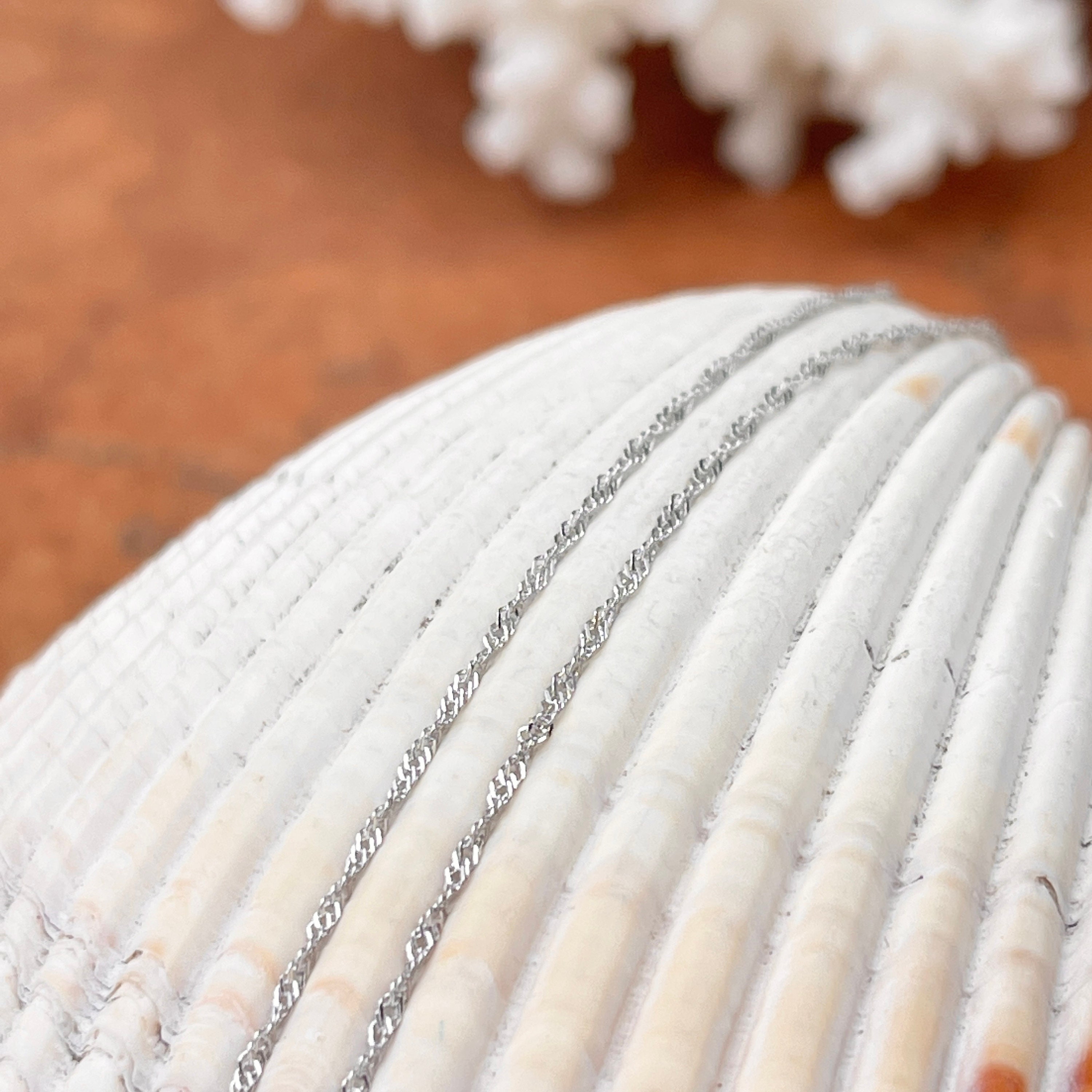 CATENA IN ORO BIANCO 14 K E DIAMANTEa Maglia Sottile Con Pendente In - Foto 10