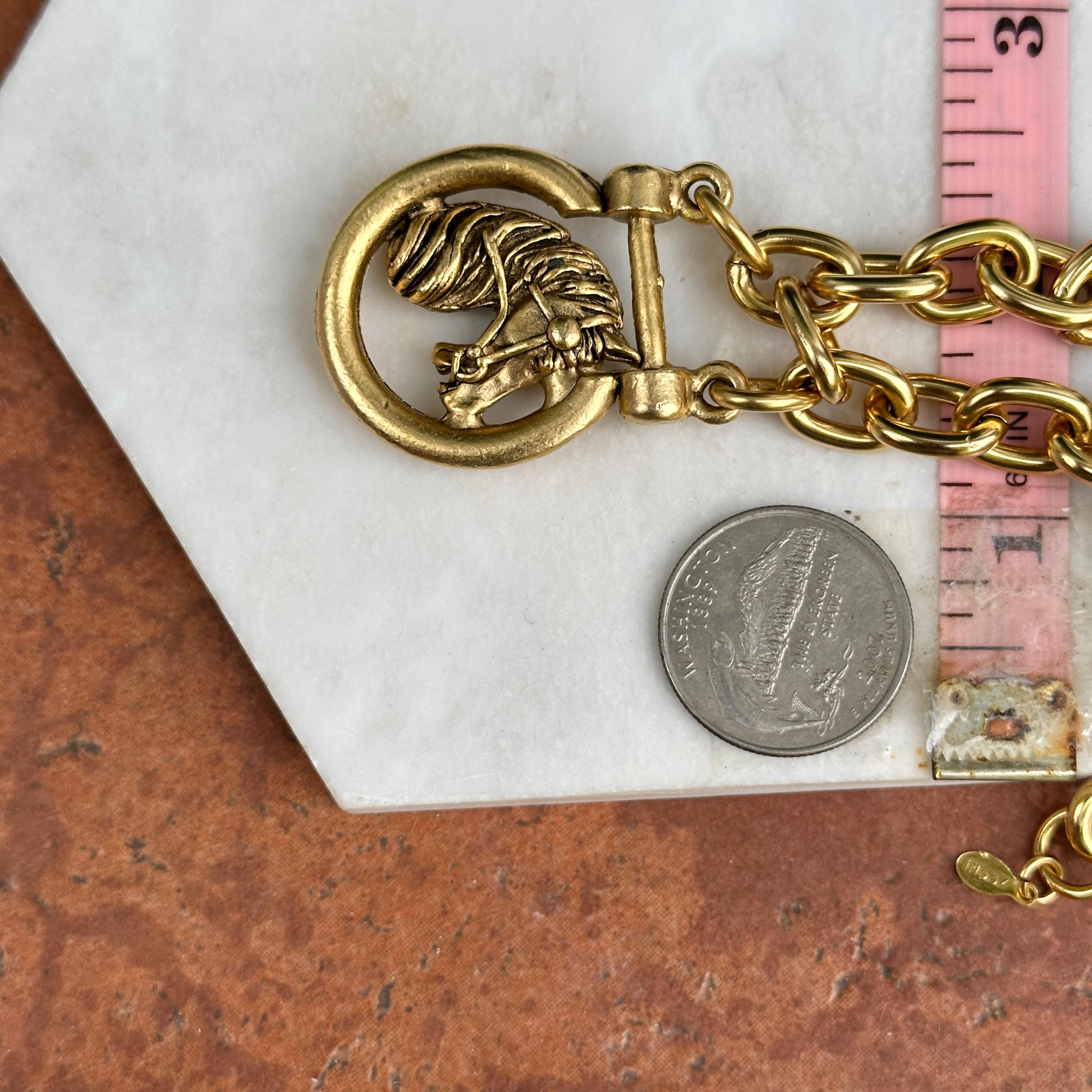 Yellow Gold-plated Shackle Horse Head Oval Link Bracelet With