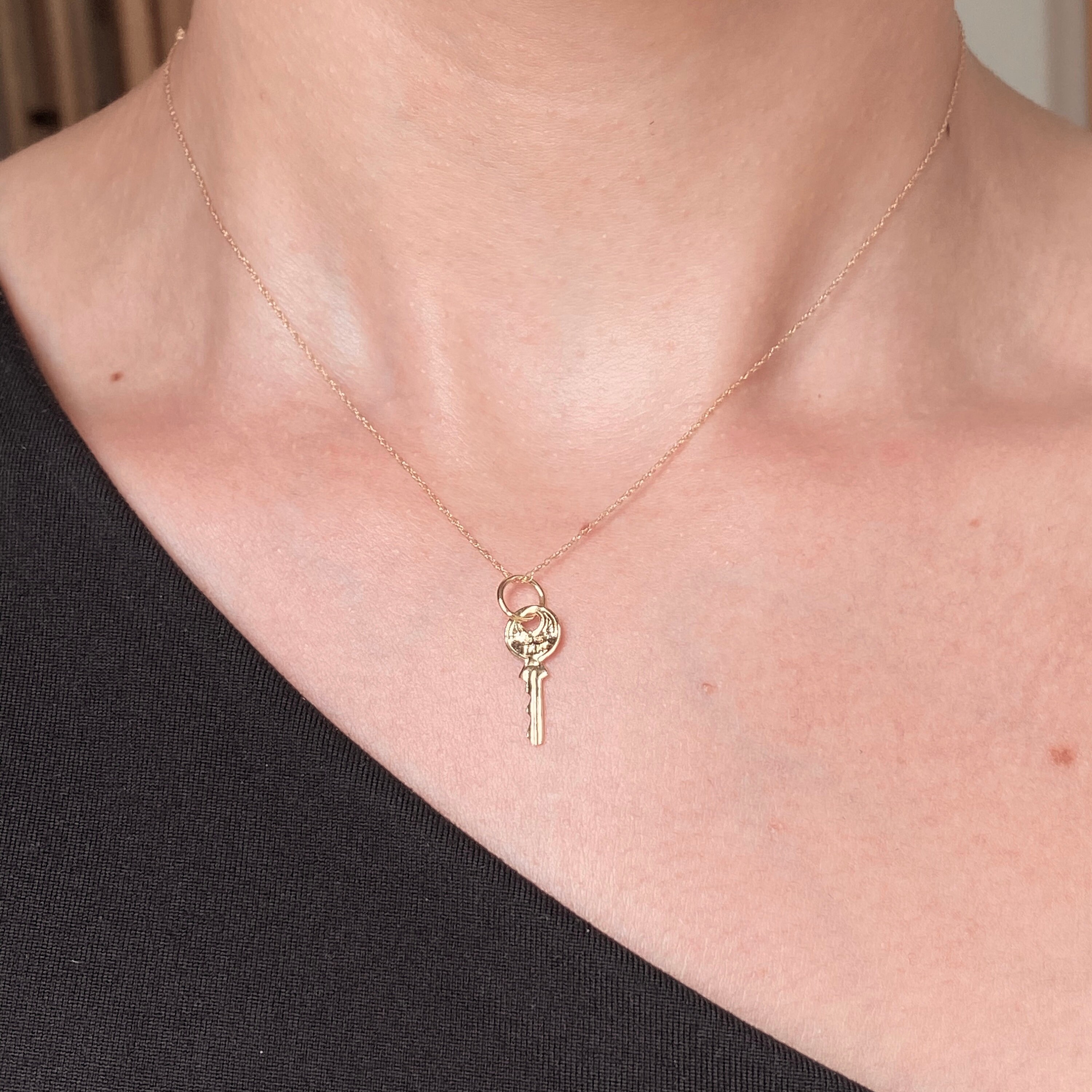Mini Key Charm 14KT Yellow Gold Polished Rounded Mini Key Charm Pendant Small NEW ...