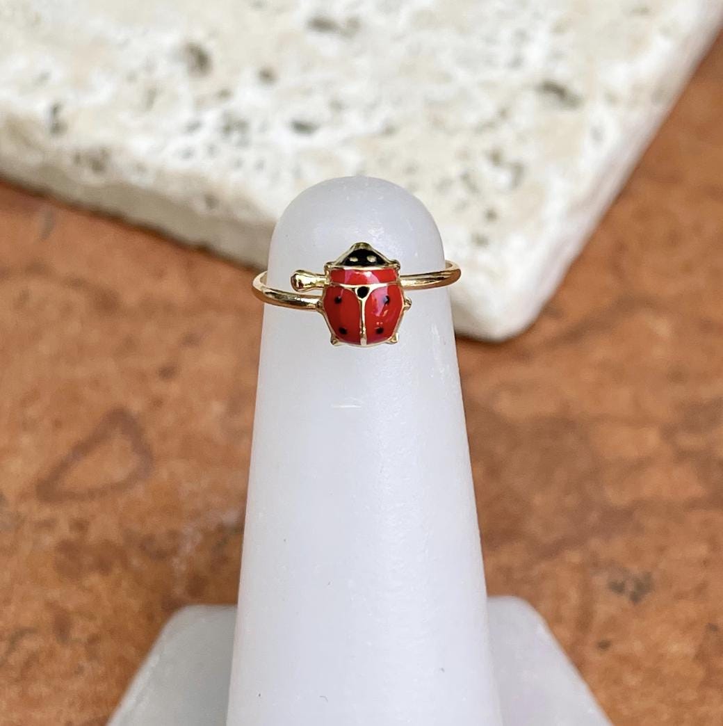 14KT Yellow Gold Red Ladybug Ring NEW Adjustable Youth Ring or Midi ...