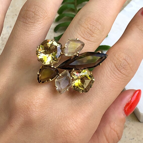 14KT Yellow Gold Smoky, Lime Quartz, Citrine & Ru… - image 5