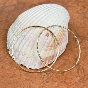 14KT Yellow Gold Diamond-Cut Textured Thin 1.25mm Tube Endless Large Hoop Earrings 45mm