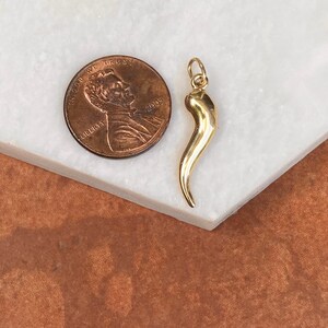 10KT or 14KT Yellow Gold Italian Horn &quot;Cornicello&quot; Corno Pendant Charm Protect Evil NEW 25mm Unisex Good Luck