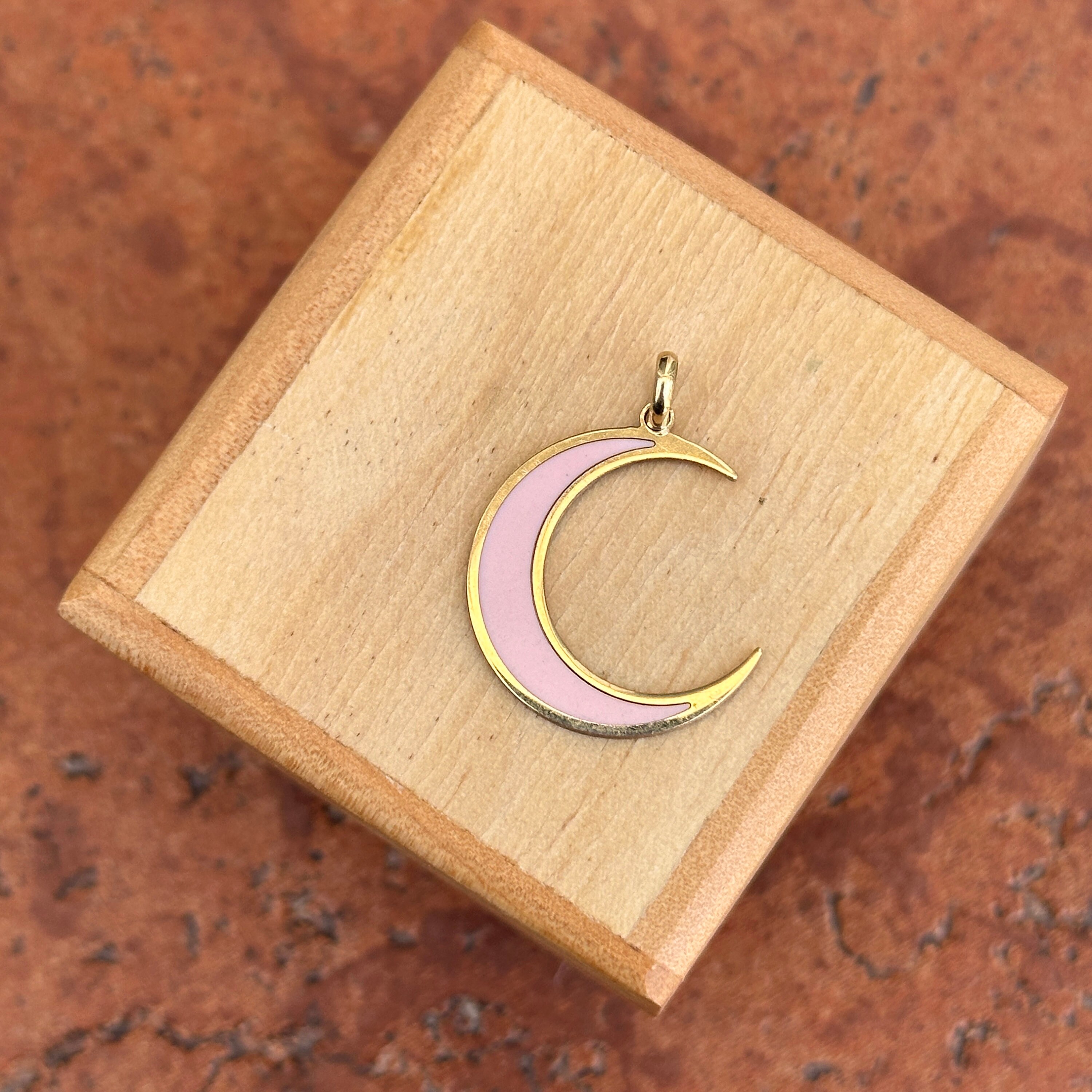 14KTイエローゴールド三日月型天然グリーンマラカイト象嵌フラット