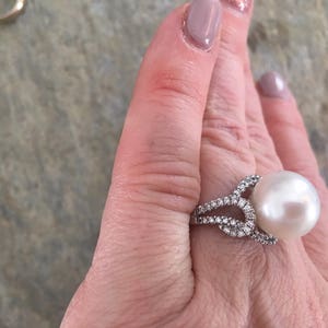 14KT White Gold Pave Diamond & Genuine Paspaley South Sea Pearl Ring image 8