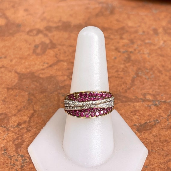 Vintage 14KT Yellow Gold Pave Fancy Pink Sapphire… - image 8