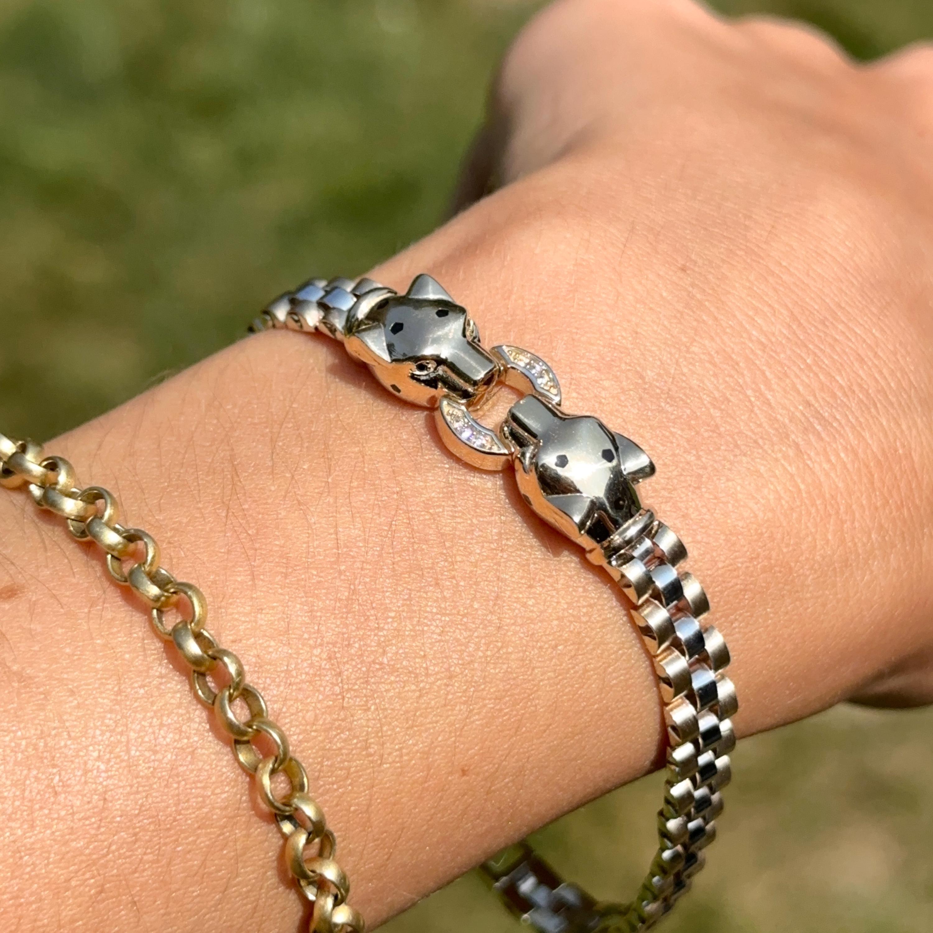 Panthere Vintage classy Gold Chain Bracelet Zircon/waterproof Diamond & Gem Panther Head Bracelet in 18K Gold - Vintage  main image 2