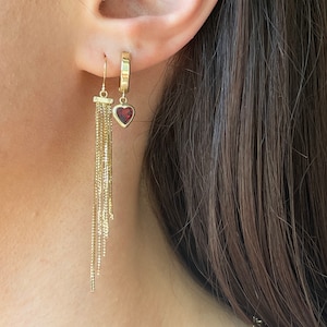 14KT Yellow Gold Shiny 5 Strand Beaded Box Chain Ear Wire Dangle Drop Tassel Earrings NEW Elegant Design 2.25&quot;