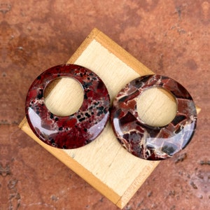 Vintage Genuine Brown Jasper Polished Interchangeable Round Donut Door Knockers Earring Charms PAIR 29mm