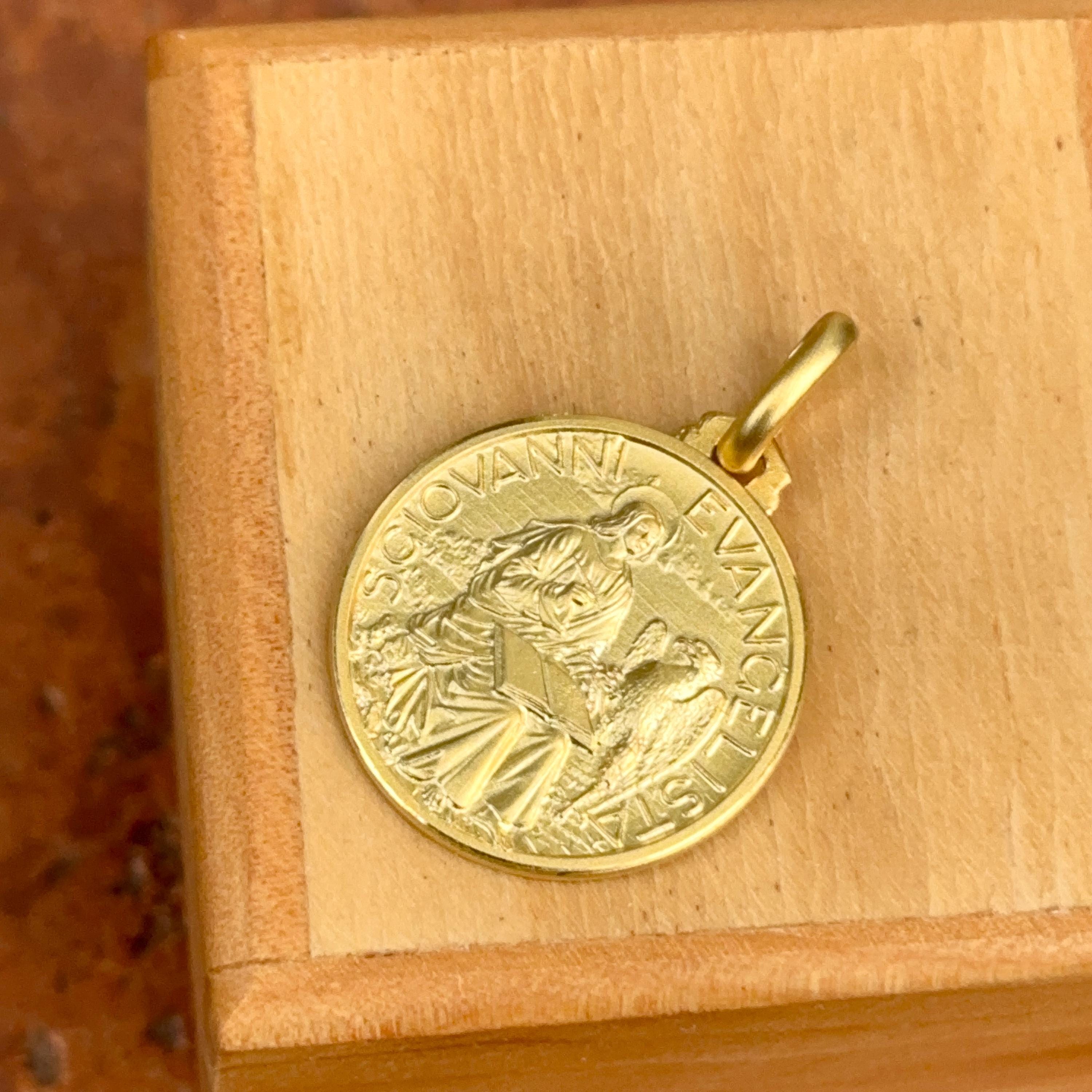 14KT Yellow Gold St John the Baptist Medal Pendant Charm 21mm Matte ...