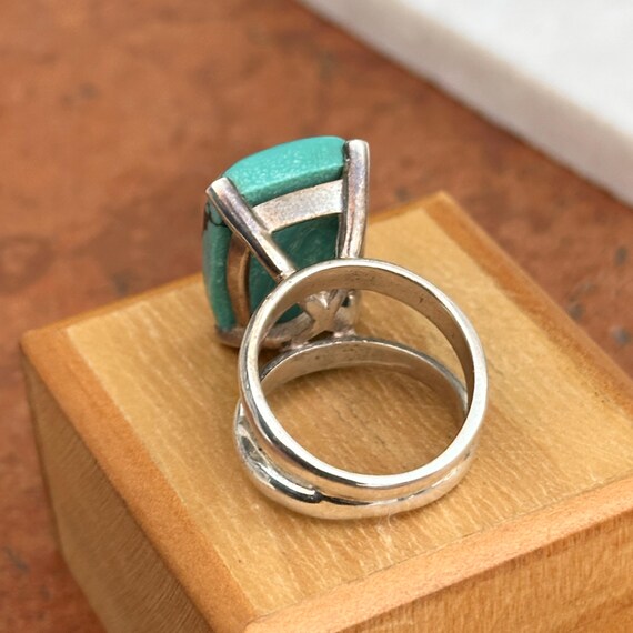 Sterling Silver Rectangle Turquoise Double Band B… - image 9