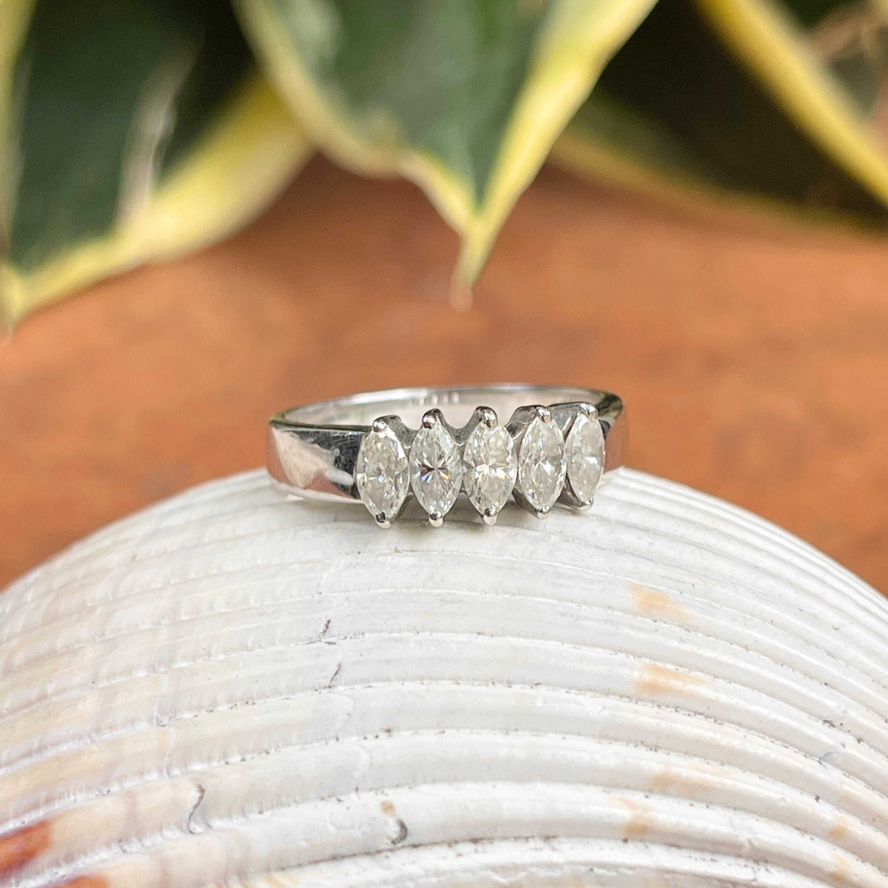 18kt White Gold Marquise Diamond 5 Stone Anniversary Wedding Etsy