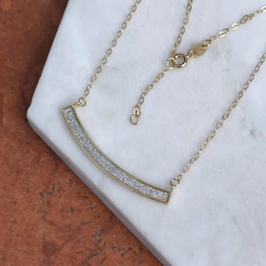 14KT Gelbgold Diamant-Schliff-Kette mit Weißgold Diamant-geschliffener gebogener Stab-Anhänger-Halskette 19 &#39;&#39; Einstellbar