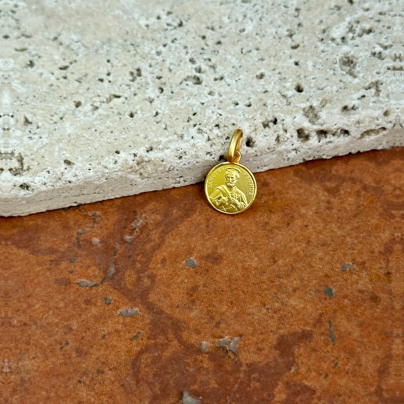 14KT Yellow Gold Solid St Peter Round Medal Pendant Charm NEW MINI 10mm ...