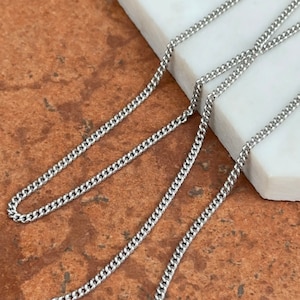 Sterling Silver 2.25mm Flat Curb Link Chain Necklace NEW Various Lengths Available Unisex Design Continuous 24&quot; Length
