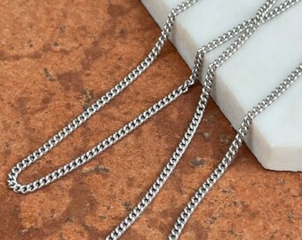 Sterling Silver 2.25mm Flat Curb Link Chain Necklace NEW Various Lengths Available Unisex Design Continuous 24" Length