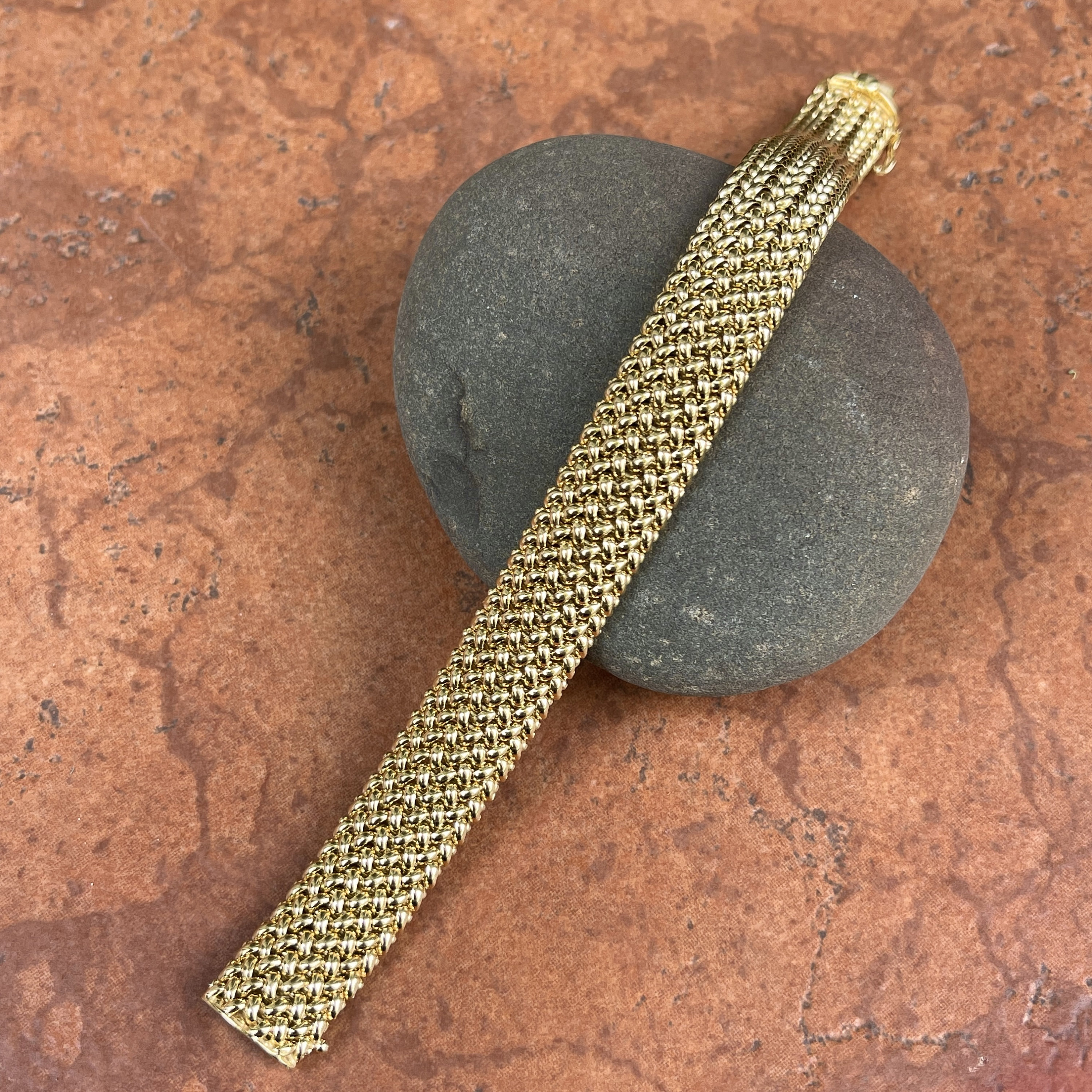ヴィンテージ 14KT イエロー ゴールド 幅広 厚手 メッシュ