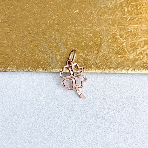 10KT Rose Gold Irish 4-Leaf Clover Pendant Charm NEW Lucky Charm Diamond-Cut Small Size