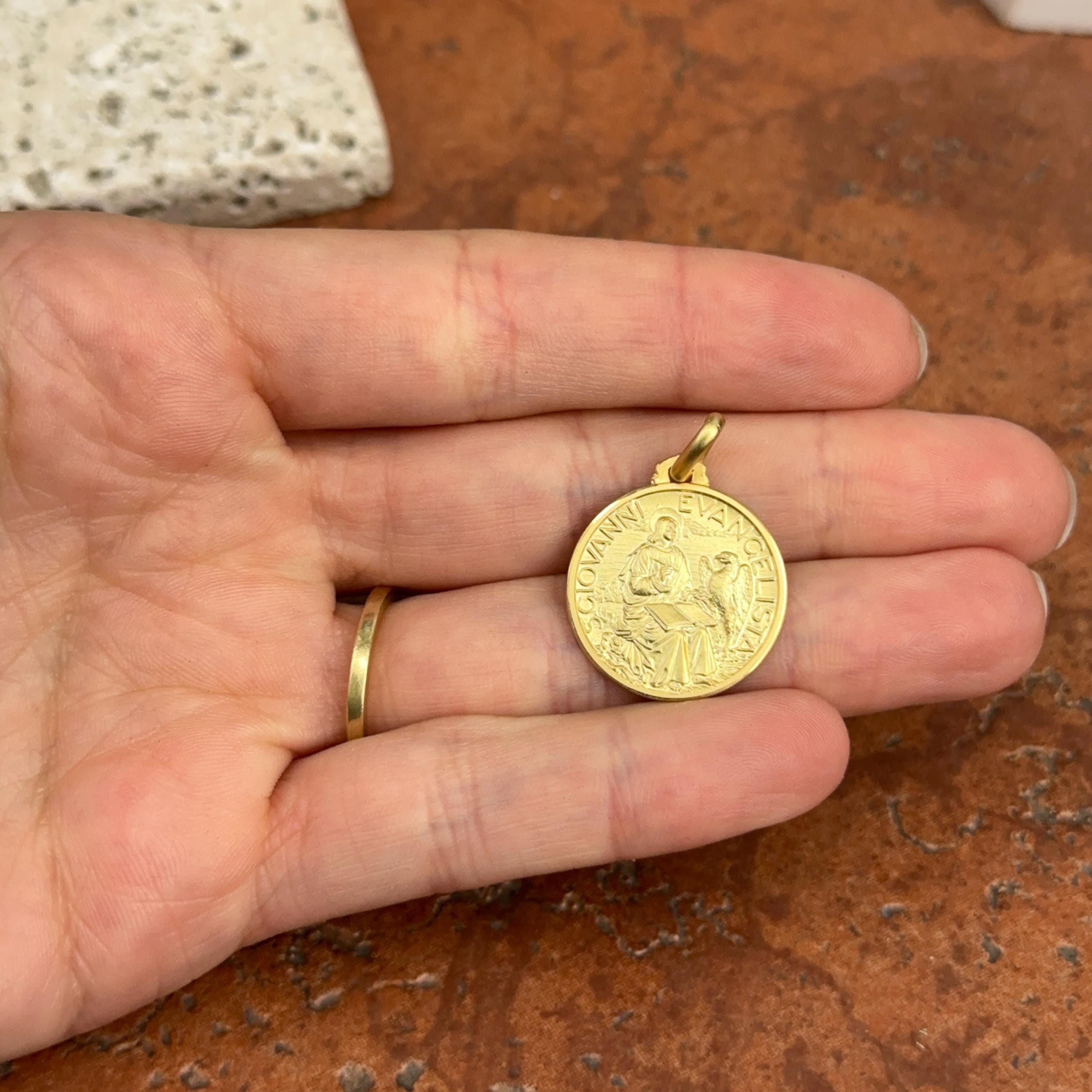 14KT Yellow Gold St John the Baptist Medal Pendant Charm 21mm Matte ...