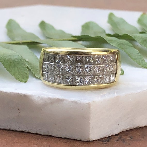 Estate Vintage 18KT Yellow Gold  Princess-Cut Dia… - image 5