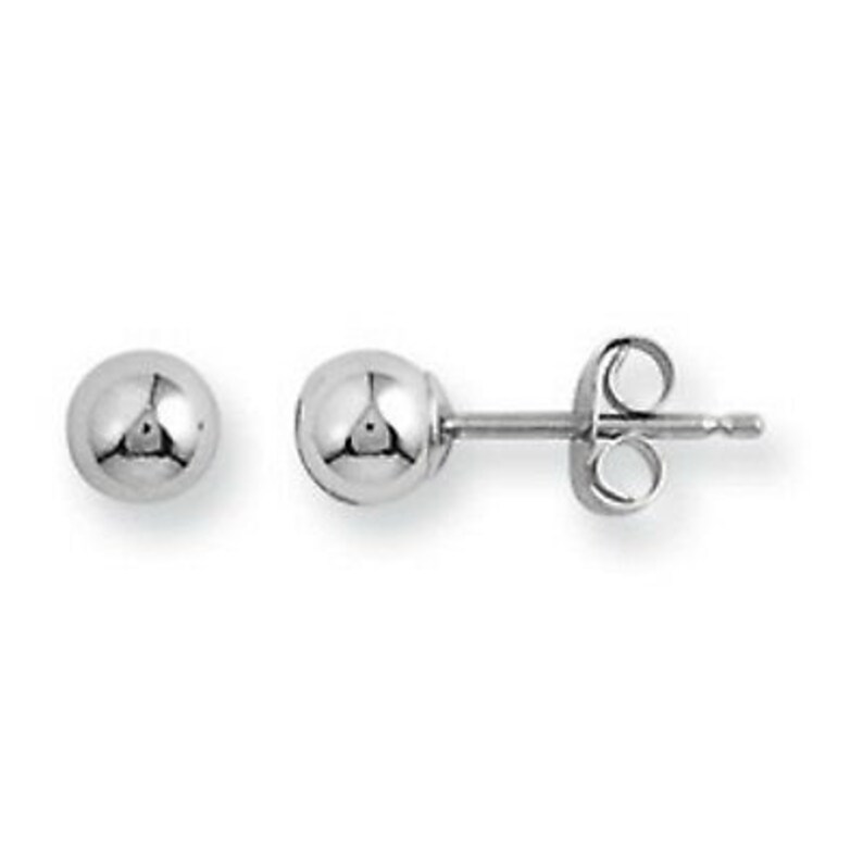 14KT White Gold Balls Shiny Finish Earrings 4 MM PAIR Small Hollow Little NEW