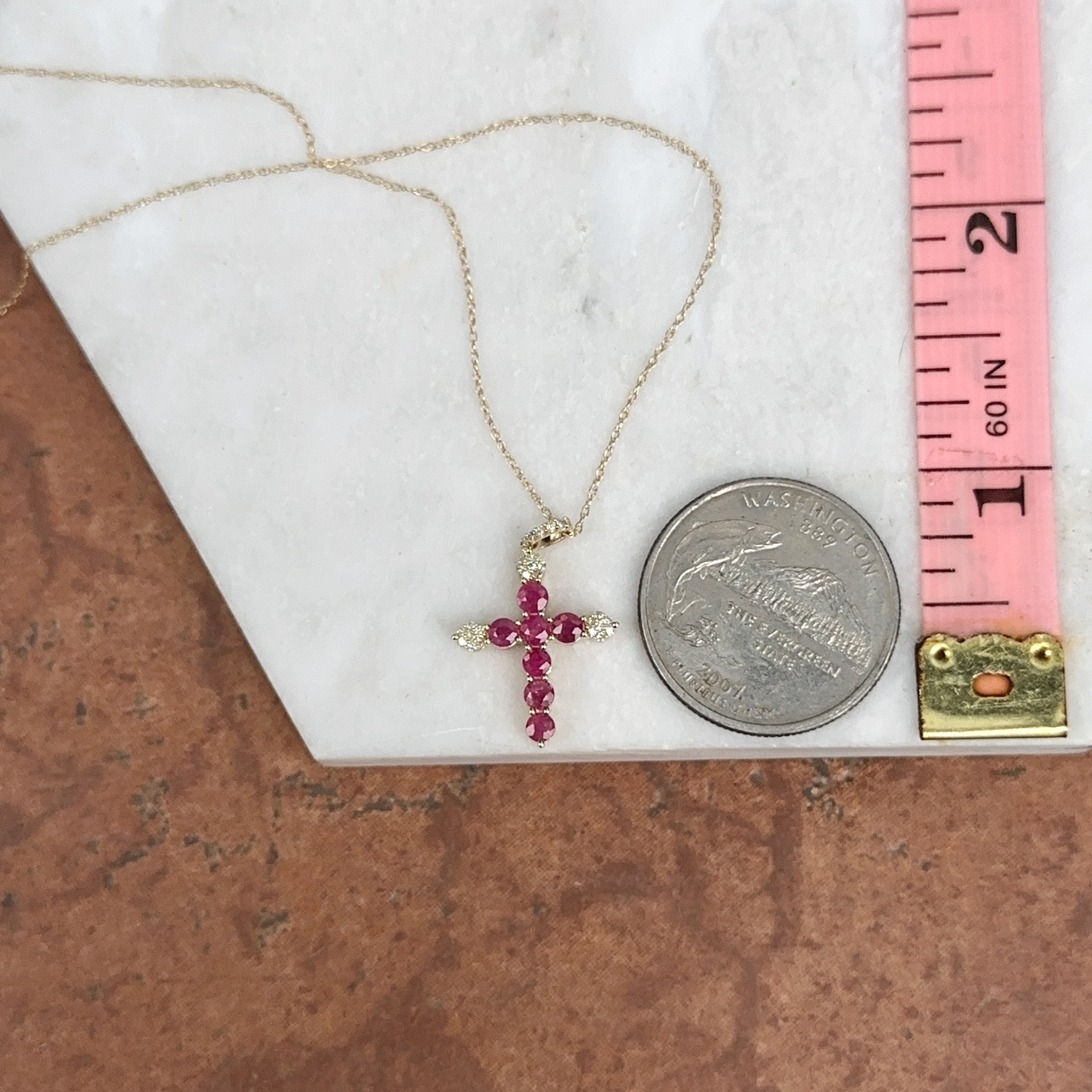 Lavari Heart Red Ruby & Diamond Sterling Silver Cross Pendant Necklace With 18" Chain