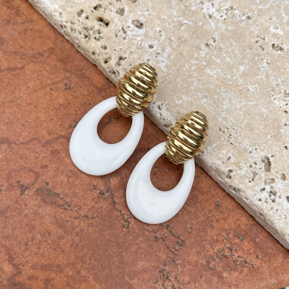 Estate Genuine White Onyx Oval Hooplet Disc Earri… - image 5