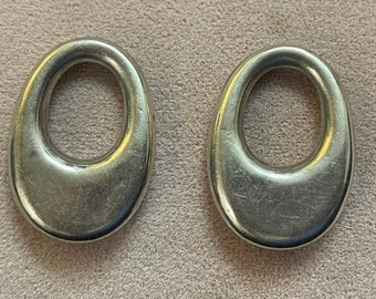 Estate Vintage Genuine Sterling Silver Large Polished Earring Charms Interchange Rounded Oval Door Knockers