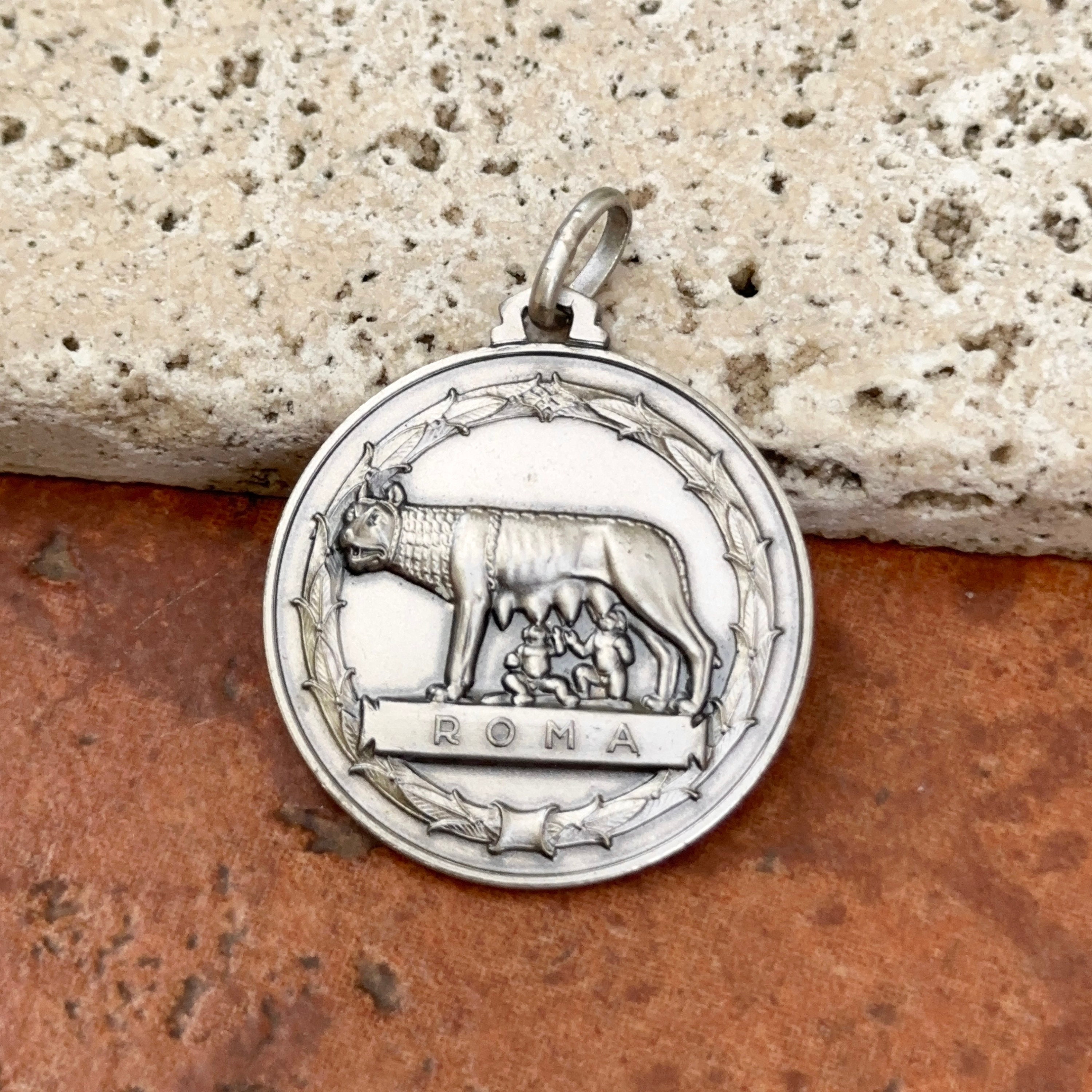 Sterling Silver Antiqued Lupa Capitolina Italy Rome Round Medal