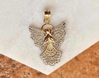 14KT Yellow Gold + White Rhodium Filigree Angel Pendant