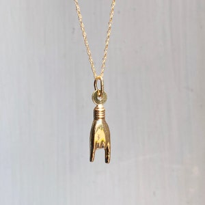 14KT Yellow Gold Polished 3D Italian Mano Cornuto Hand Symbol Good Luck Pendant Chain Necklace NEW Various Lengths image 3
