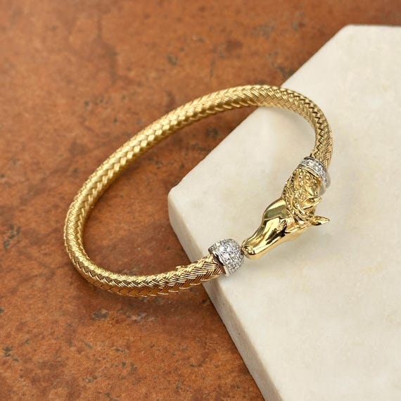 Vintage Estate 18KT Yellow Gold Horse Head Flexible Cuff Bangle