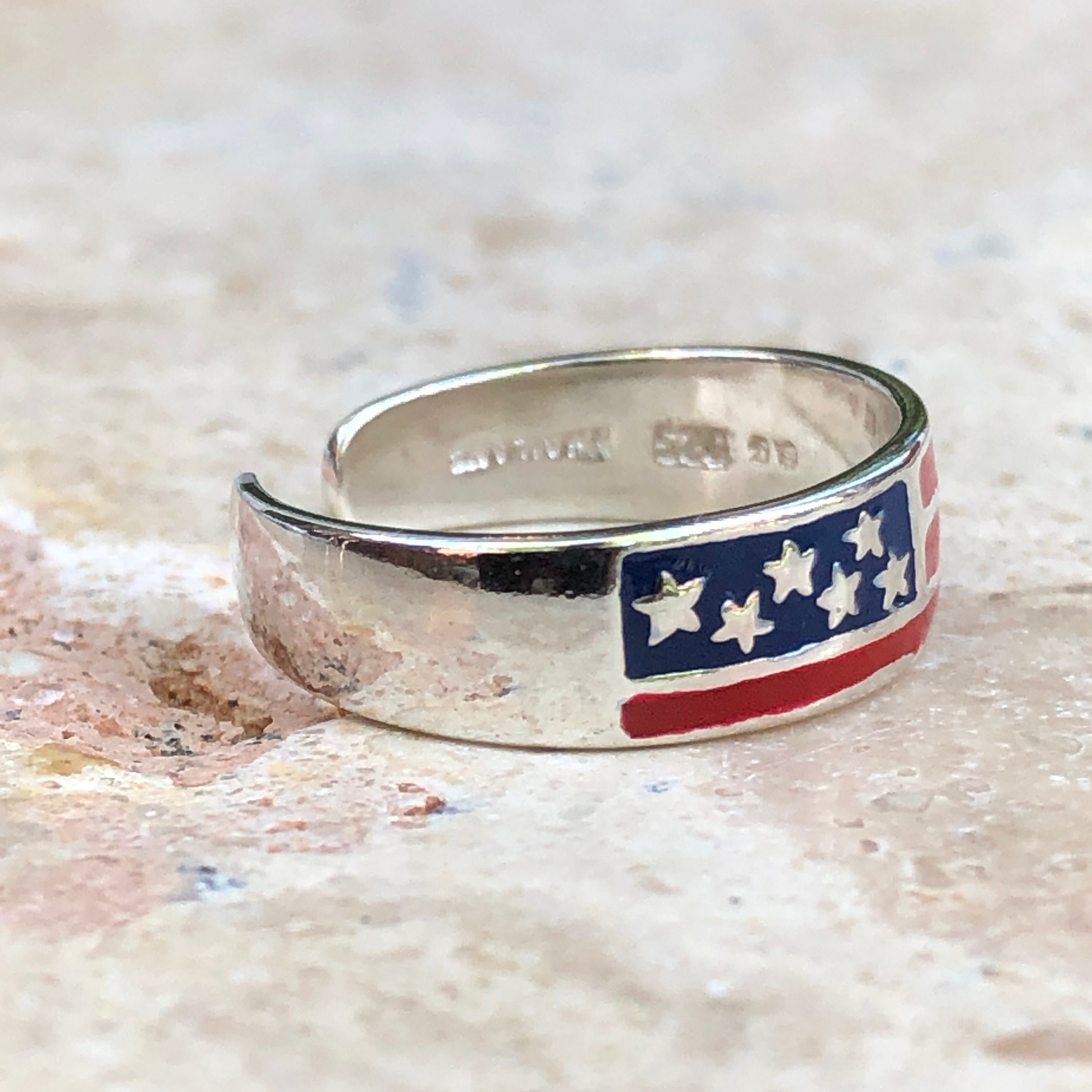 Sterling Silver Enameled USA FLAG TOE Ring Adjustable Red | Etsy