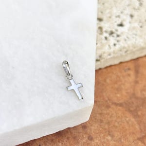 14KT White Gold Cross Pendant Charm NEW Small Lightweight Shiny Plain Bail Unisex Teeny Tiny 12mm