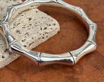 Sterling Silver Bamboo Design Bangle Bracelet - Etsy