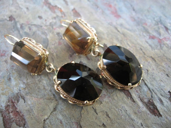 Estate 14KT Yellow Gold Multi Color Smokey Quartz… - image 3