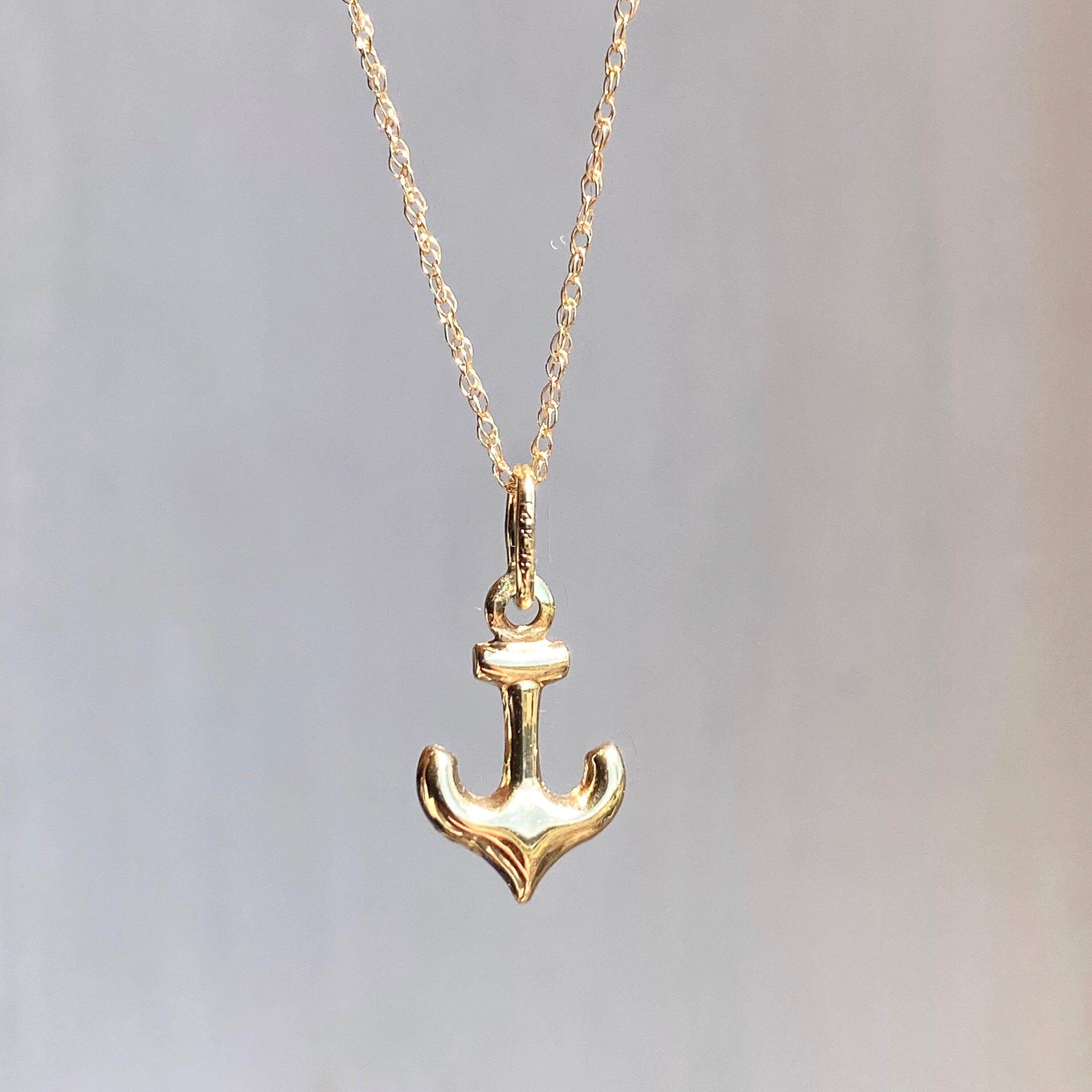 14KT Yellow Gold 3D Hollow Mini Anchor 