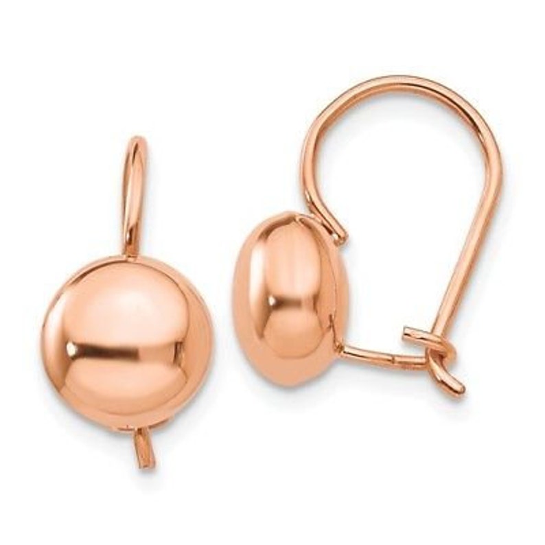 14KT Rose Gold Polished Half Ball Earring Euro-Wire w Clasp NEW 10 mm leverback