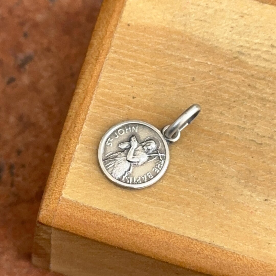 Sterling Silver St John the Baptist Round Medal Pendant Charm NEW Small ...