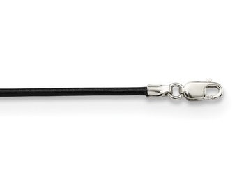 Sterling Silver Clasp & Black Leather Cord Necklace 1.50MM NEW Various Lengths Available