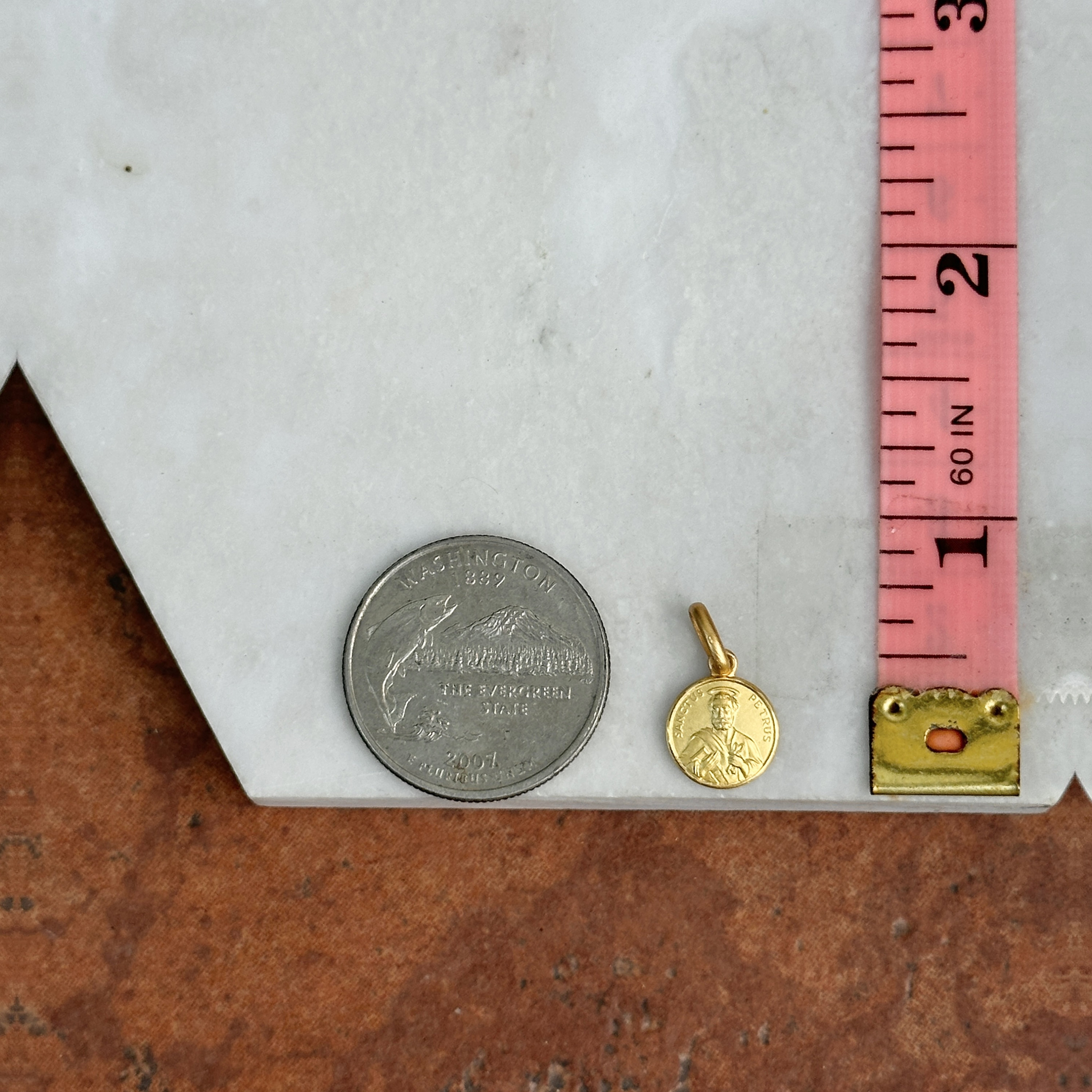 14KT Yellow Gold Solid St Peter Round Medal Pendant Charm NEW MINI 10mm ...