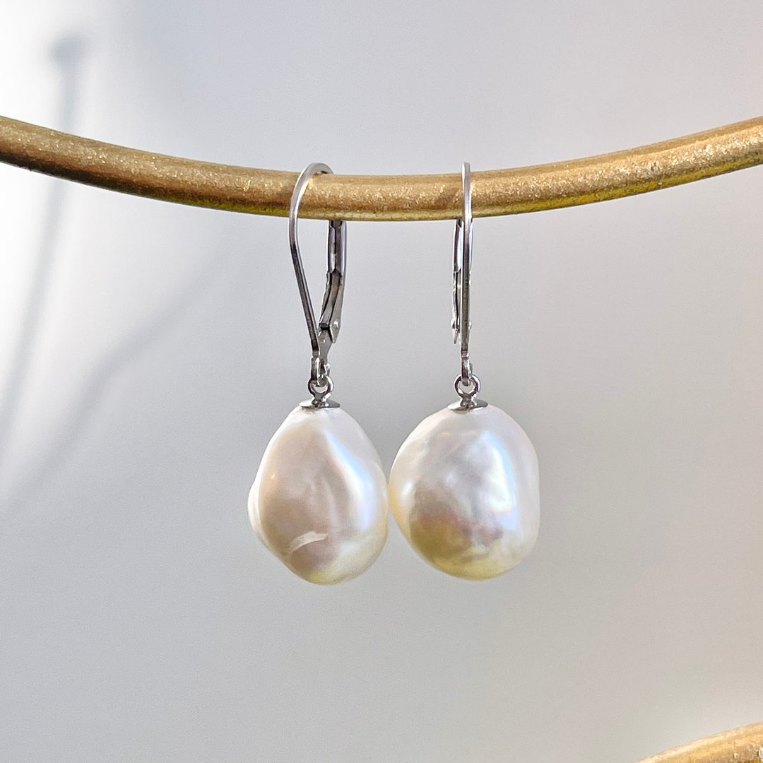 Sterling Silver & Rose Gold Plated Freshwater Pearl Keshi Shepherd Hook Earrings