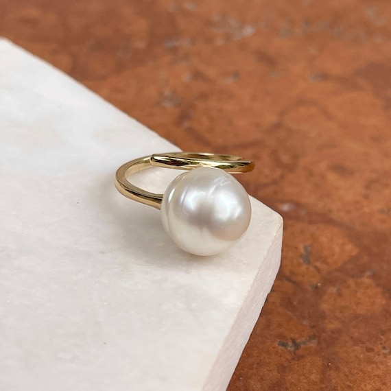 14kt Yellow Gold 12mm White Genuine Paspaley South Sea Pearl Bypass Design Ring New Contemporary Size 7