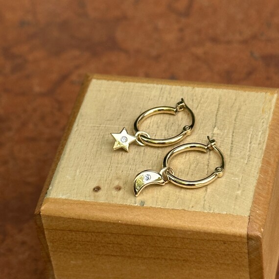 14KT Yellow Gold Shiny Small Hoop With Gypsy Set Diamond