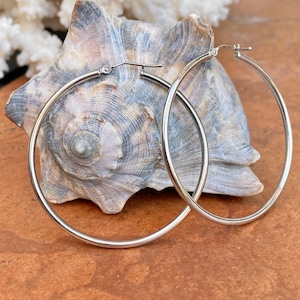 10KT White Gold Shiny Thin 2mm Large Hollow Round Hoop Earrings 45mm