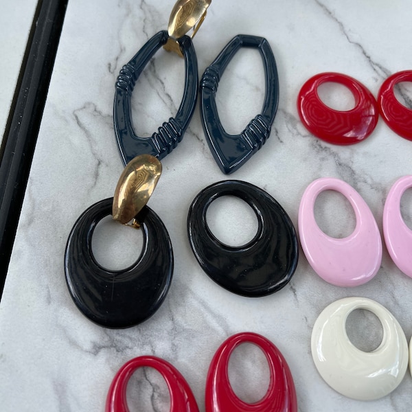 Earring Charm Set Assorted Rounded Hooplets and Omega Back To Interchange Set Estate 6 pairs Black Blue Red Pink White